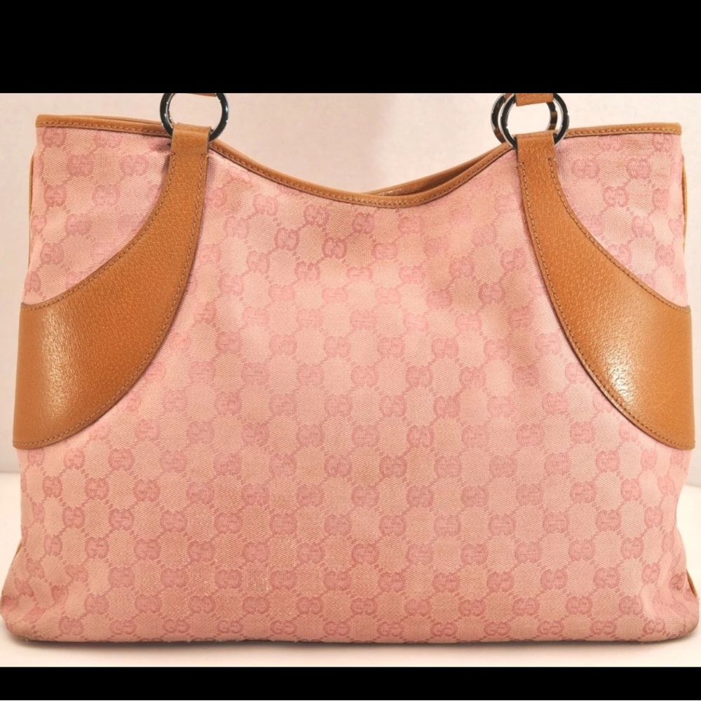 GUCCI Shoulder Hand Tote Bag GG Canvas Leather Pink - Picture 2 of 10